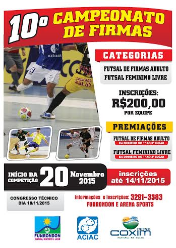 Estão abertas as Inscrições para o 10º Campeonato de Firmas de Futsal em Coxim