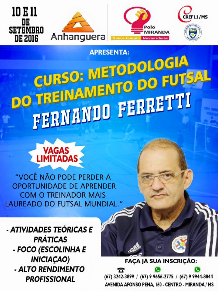 Fernando Ferretti ministra curso em Miranda nos dias 10 e 11 de setembro