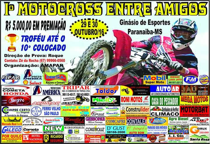 1º Motocross Entre Amigos agita Paranaíba no domingo