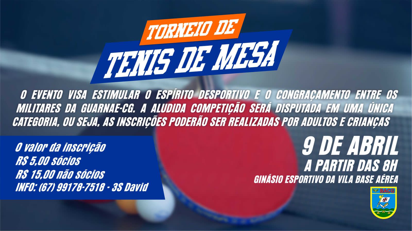 Com a presença de Alcides Cunha, Torneio de Tênis de Mesa será realizado neste sábado