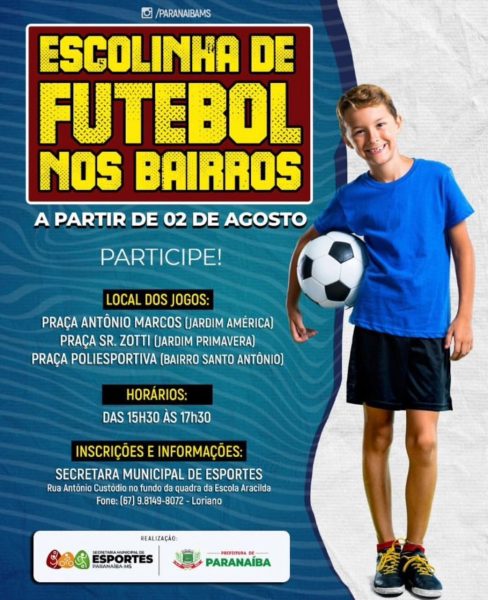 Prefeitura de Paranaíba promoverá Escolinha de Futebol nos bairros