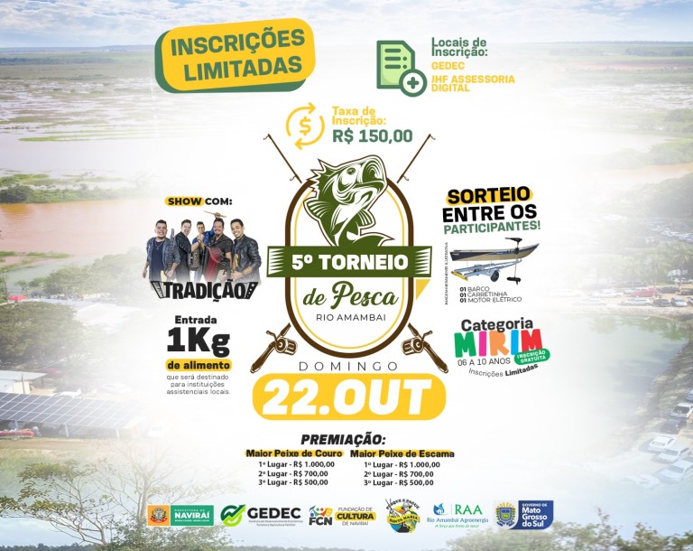 Naviraí abre inscrições para o 5⁰ Torneio de Pesca do Rio Amambai