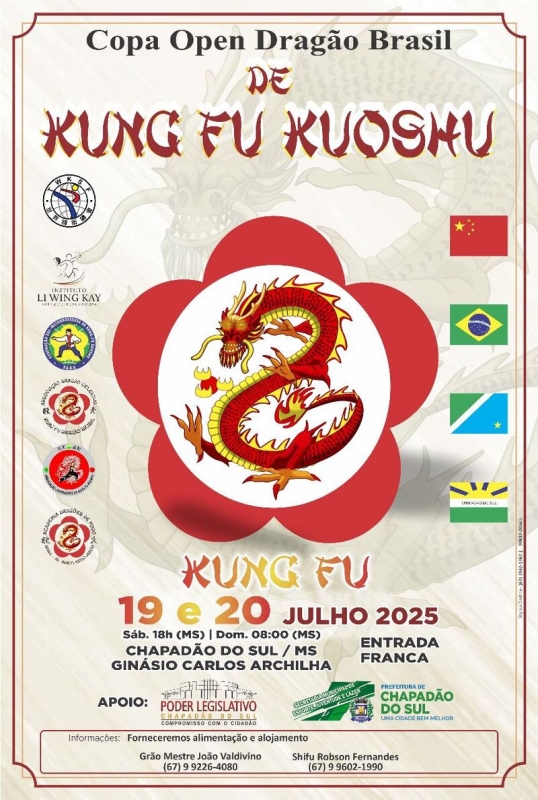 Chapadão do Sul recebe a Copa Open Dragão Brasil de Kung Fu