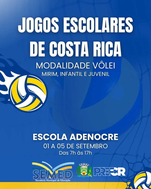 Costa Rica realiza Jogos Escolares de Vôlei de 1º a 5 de setembro