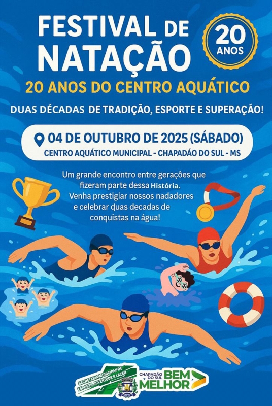 Festival de Natação comemorará 20 anos do Centro Aquático de Chapadão do Sul