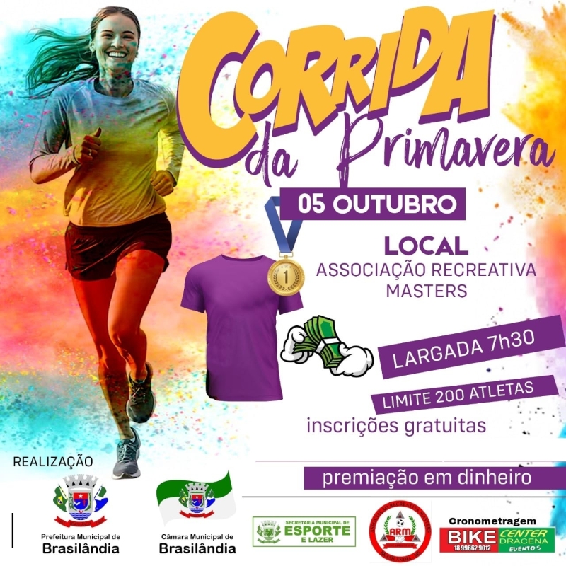 Brasilândia sedia Corrida da Primavera com percursos de 5km e 3km