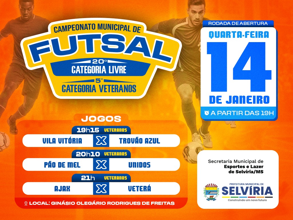 Campeonatos Municipais de Futsal de Selvíria começam nesta quarta