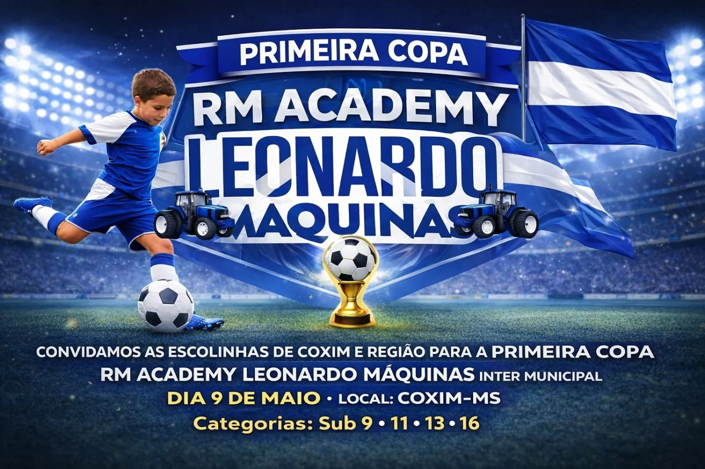 Coxim recebe 1ª Copa RM Academy Leonardo Máquinas com foco na base do futebol regiona