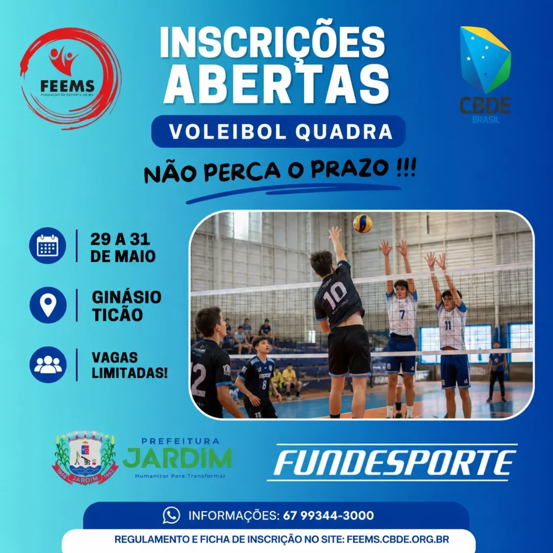 Inscrições abertas para etapa do Circuito Escolar de Voleibol em Jardim