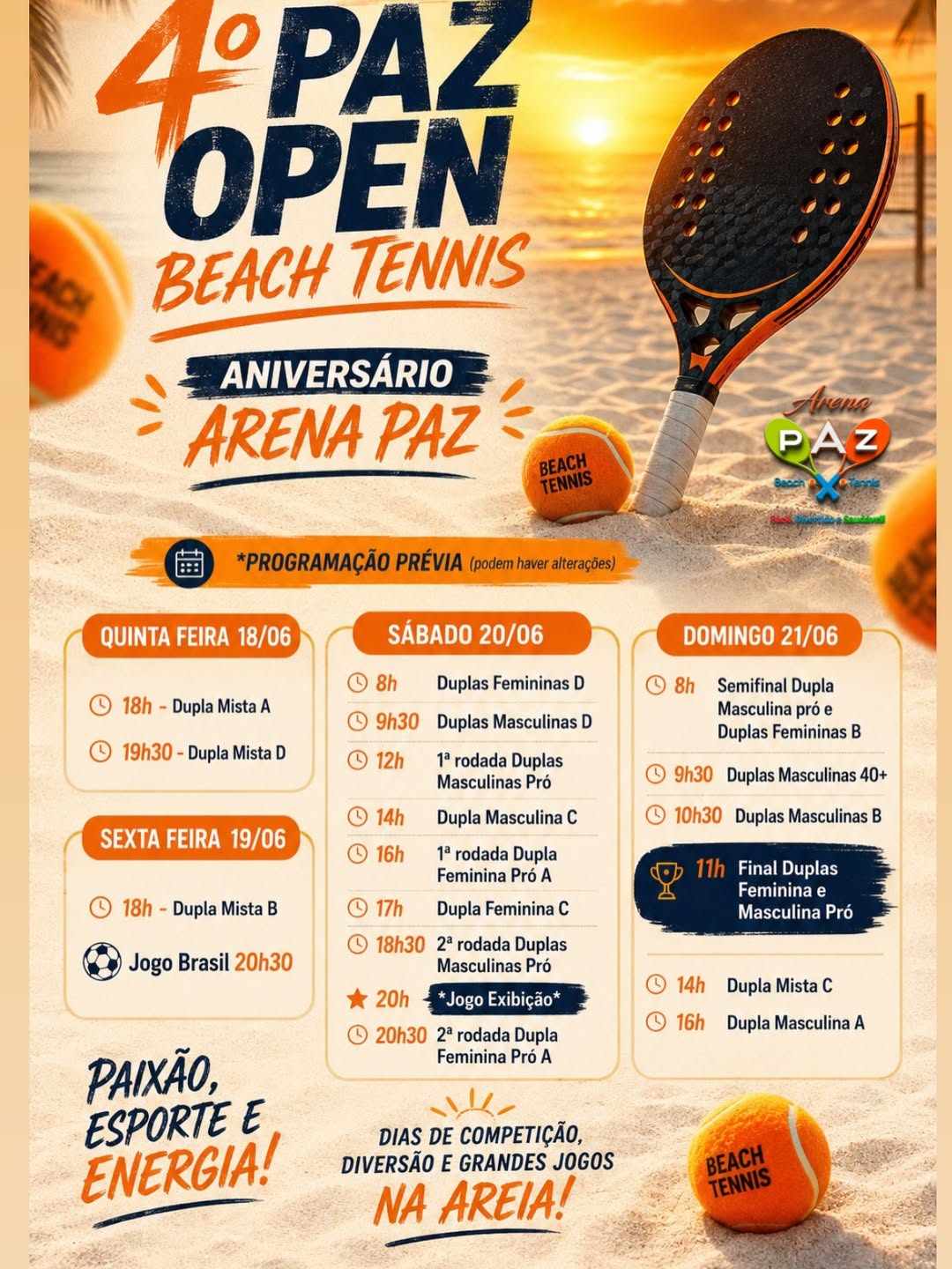 4º Paz Open Beach Tennis abre inscrições com premiação e atrações especiais