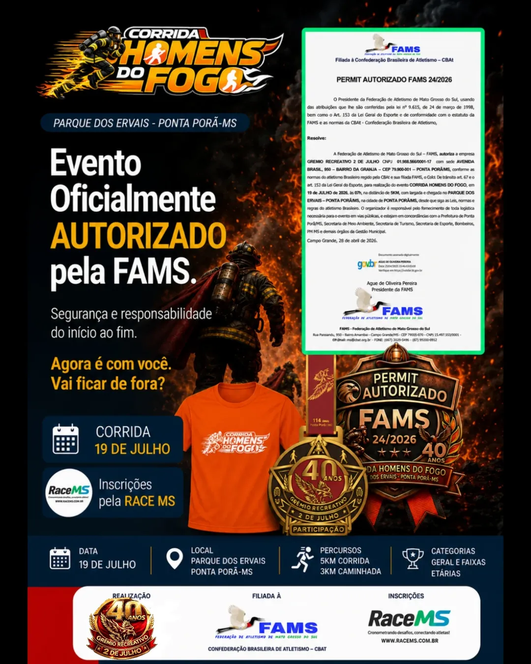 Corrida Homens do Fogo terá edição especial em Ponta Porã com premiação em dinheiro