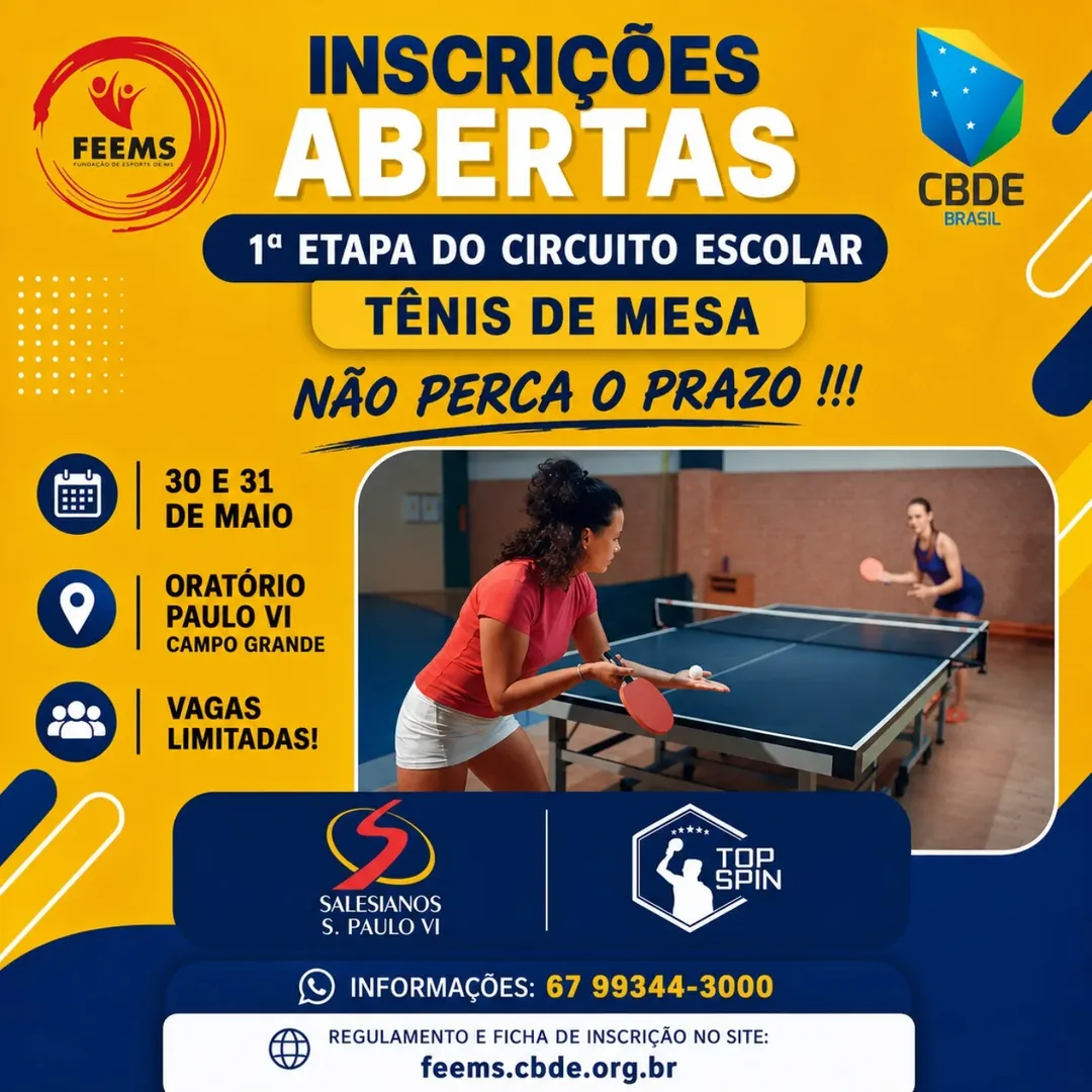Circuito Escolar de Tênis de Mesa abre inscrições para etapa em Campo Grande
