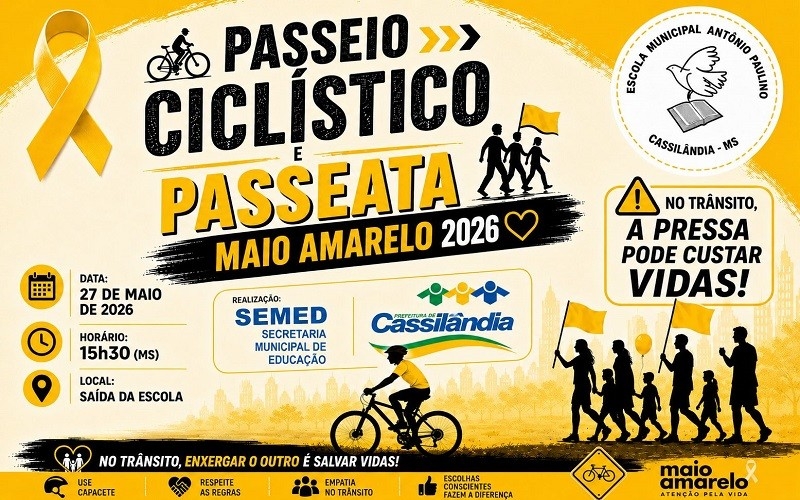 E.M. Antônio Paulino realiza hoje Passeio Ciclístico e Passeata do Maio Amarelo em Cassilândia