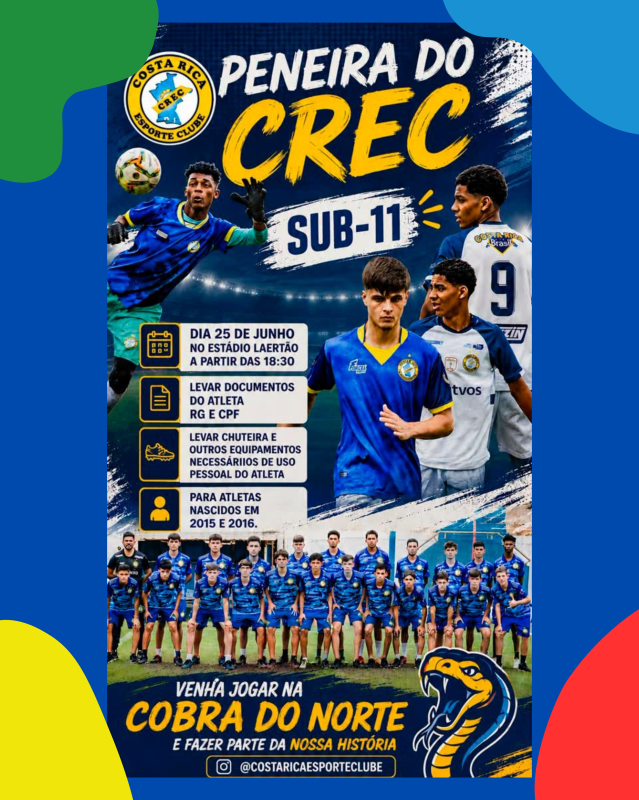 Peneira do CREC Sub-11 acontece dia 25 no estádio Laertão em Costa Rica