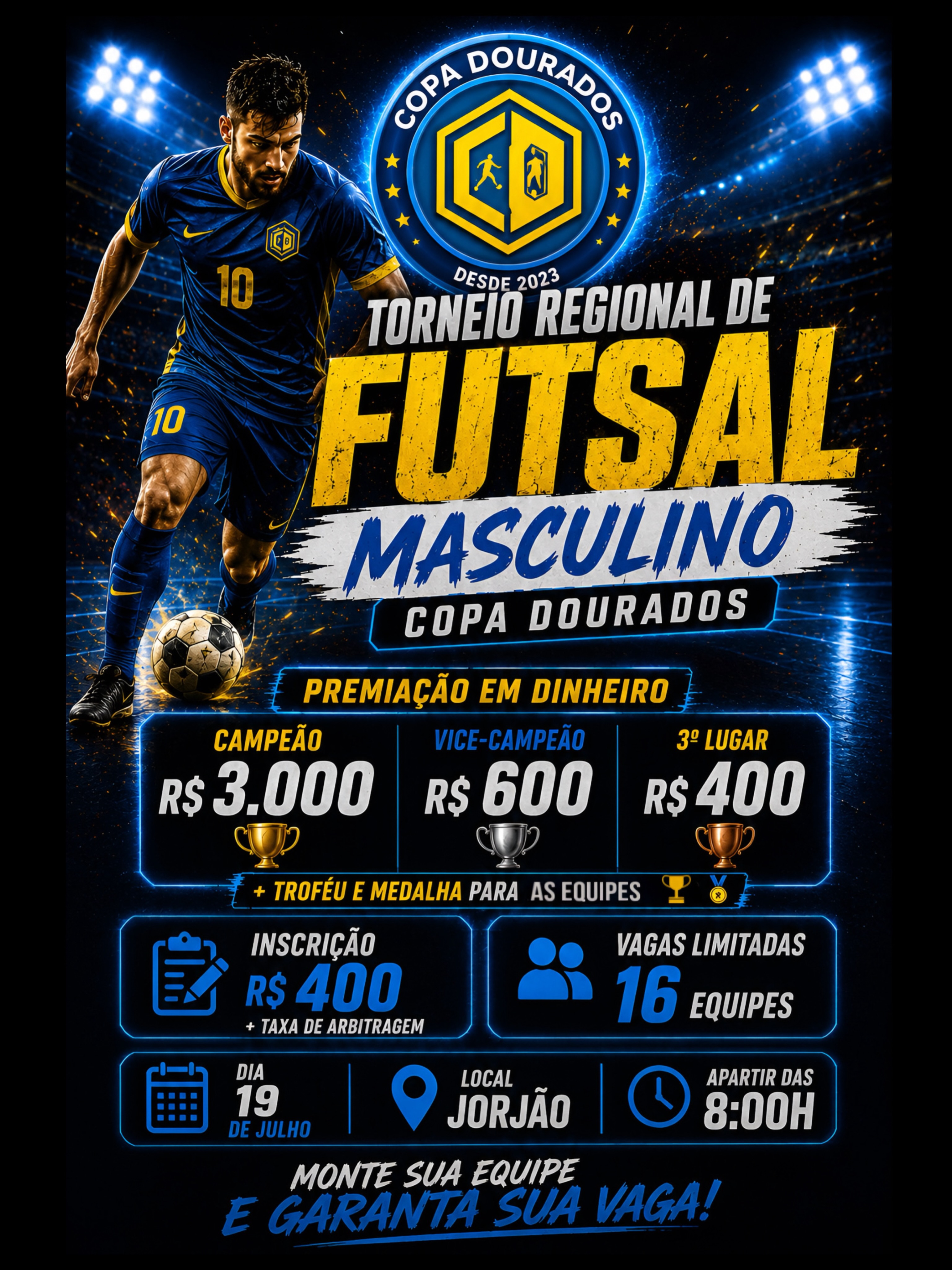 Torneio Regional de Futsal Masculino – Copa Dourados 2026 terá premiação em dinheiro