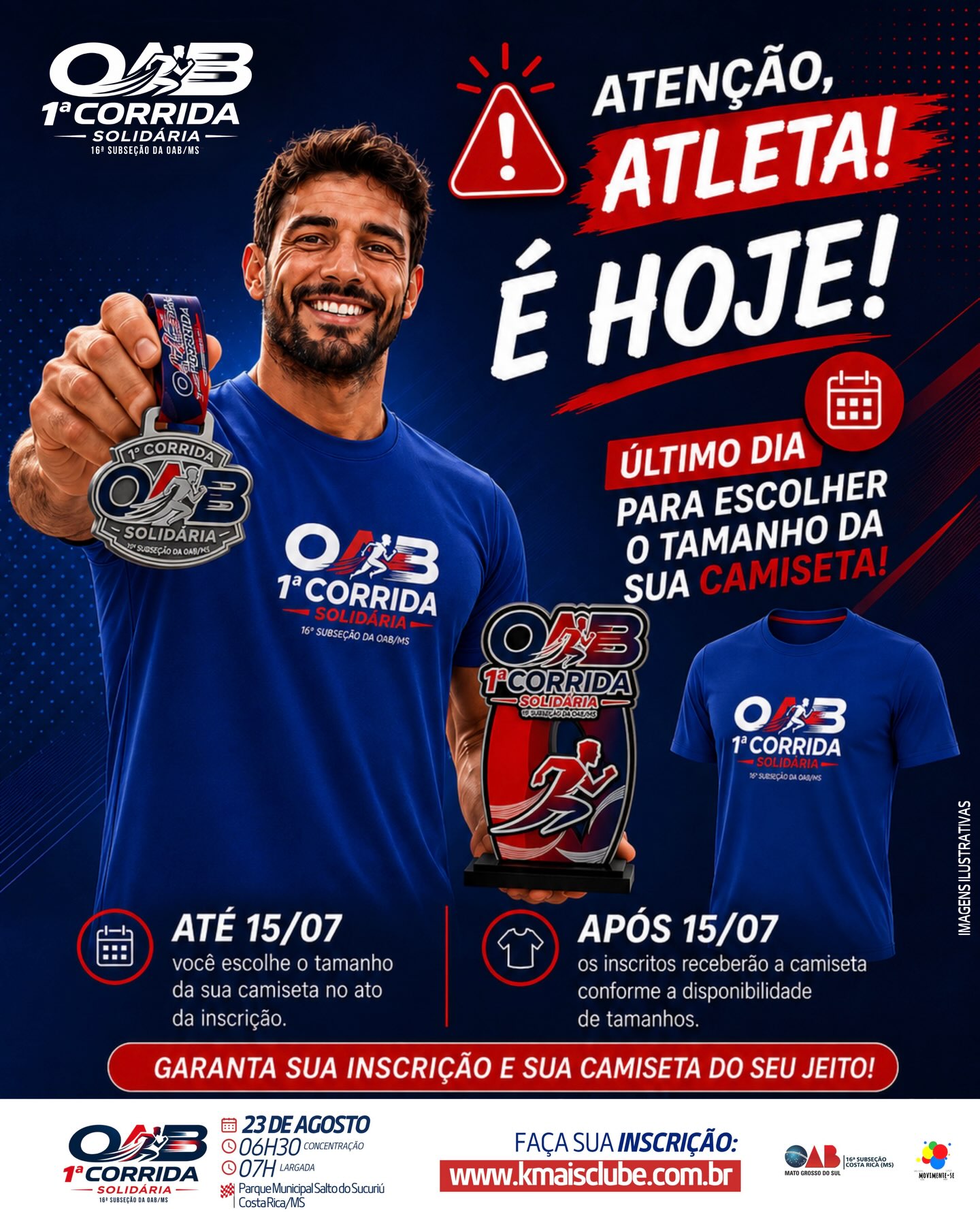 Último dia para garantir o tamanho da camiseta na 1ª Corrida Solidária da OAB em Costa Rica