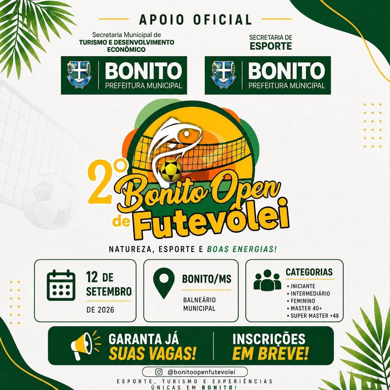 2º Bonito Open de Futevôlei será realizado em setembro no Balneário Municipal