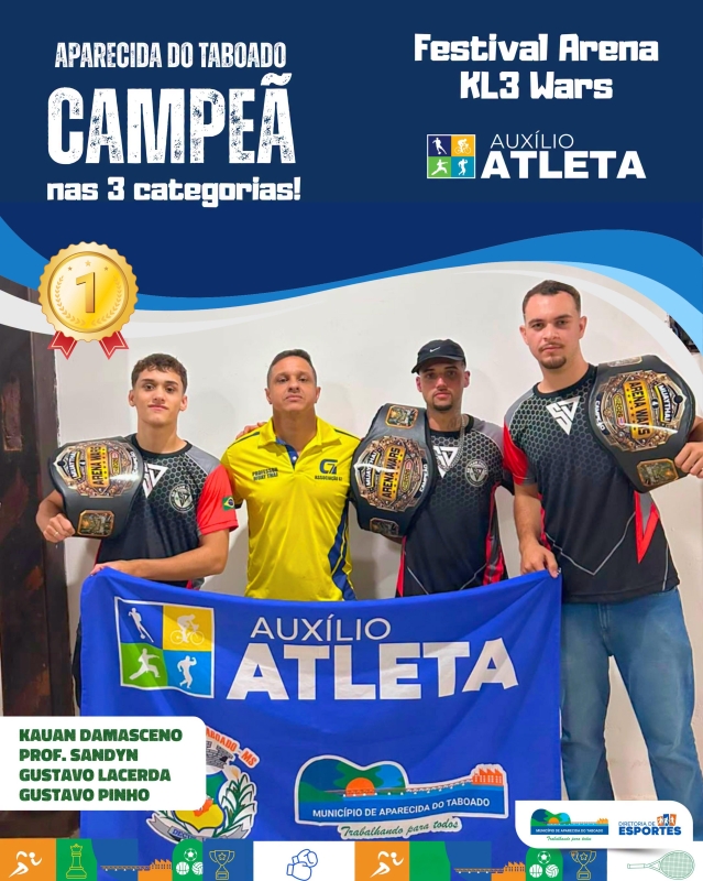 Aparecida do Taboado conquista o título nas três categorias do Festival Atleta KL3 Wars - Muay Thai e reafirma a força do esporte municipal