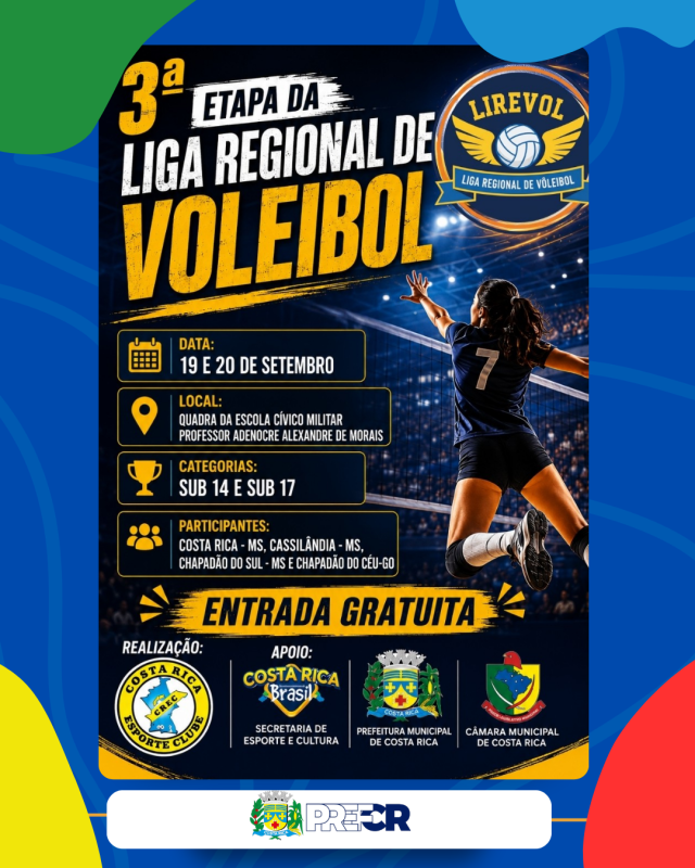 Costa Rica sedia 3ª etapa da Liga Regional de Vôlei com categorias Sub-14 e Sub-17